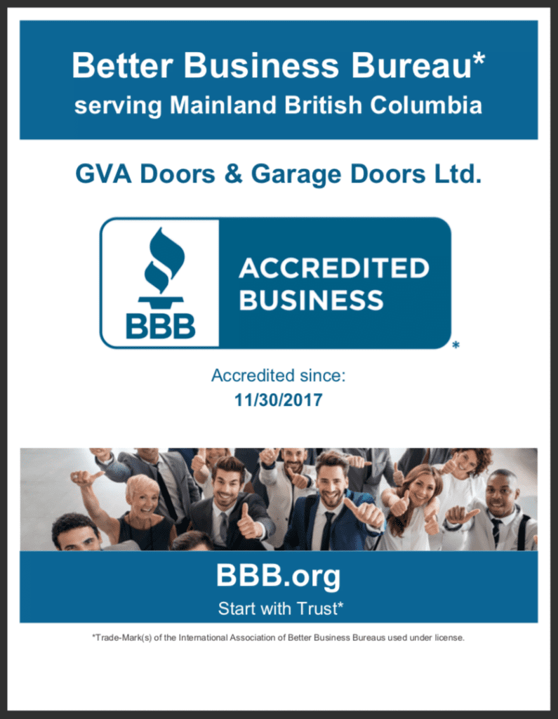 GVA Garage Doors BBB Certificate